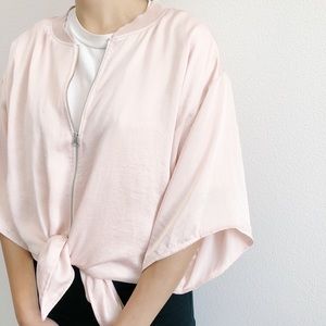 Silky Anthropologie Short Sleeve Tying Bomber